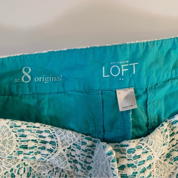 Ann Taylor LOFT Aqua Blue White Lace Overlay Shorts Size 8 - Picture 3 of 9